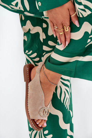 Dámske sandále s ozdobami so širokými podpätkami z eko semišuoIne béžová Ralisses 2