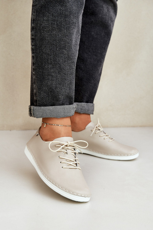 Topánky na šnurovanie Z Zapnutéturalnej Skóry D&A LR51-645 béžová