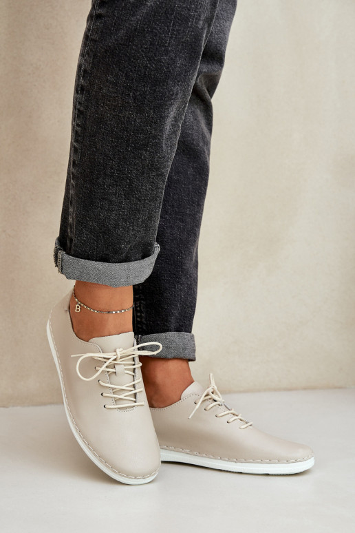 Topánky na šnurovanie Z Zapnutéturalnej Skóry D&A LR51-645 béžová