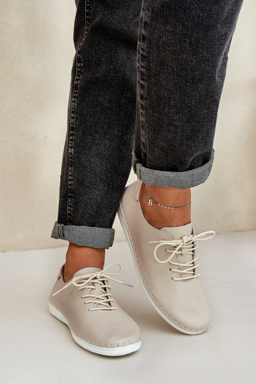 Topánky na šnurovanie Z Zapnutéturalnej Skóry D&A LR51-645 béžová