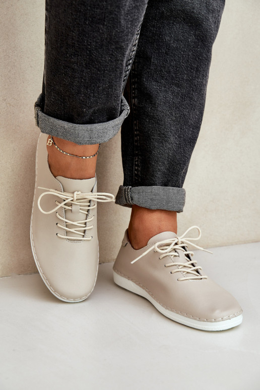 Topánky na šnurovanie Z Zapnutéturalnej Skóry D&A LR51-645 béžová