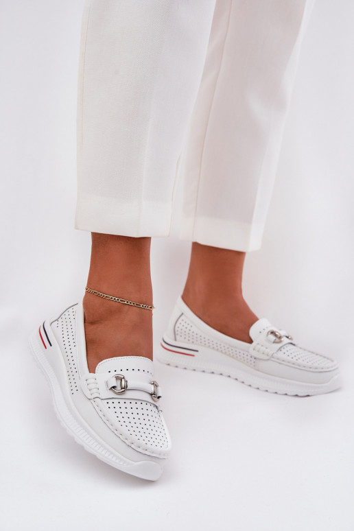 Prelamované balerínky Z Zapnutéturalnej Skóry Vinceza 95331 biela farba