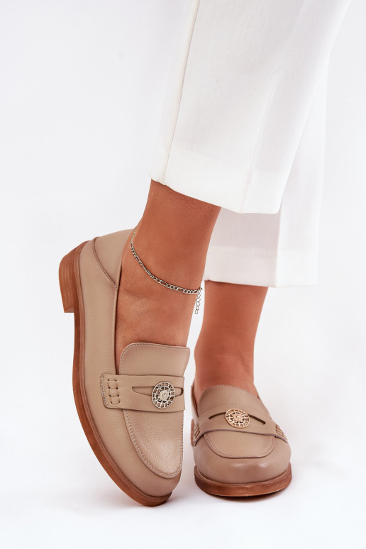 Elegantný štýl dámske mokasíny Z Zapnutéturalnej Skóry Vinceza 18100 béžová