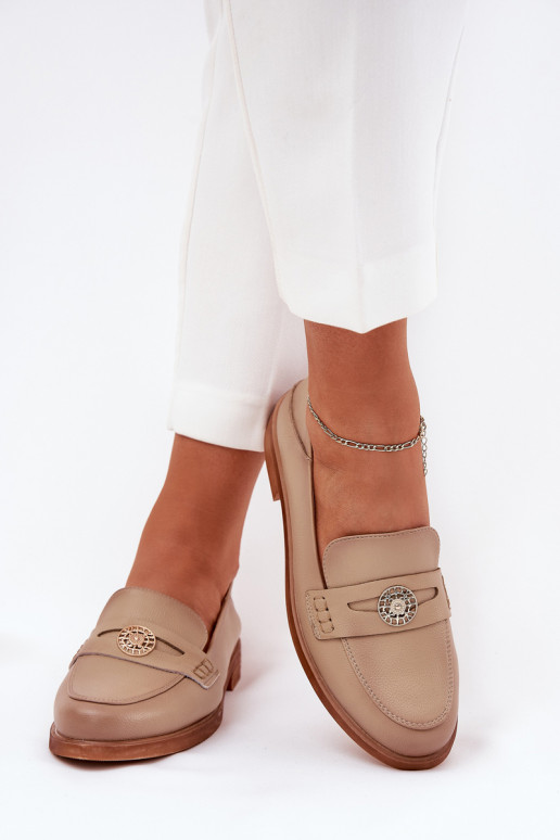 Elegantný štýl dámske mokasíny Z Zapnutéturalnej Skóry Vinceza 18100 béžová