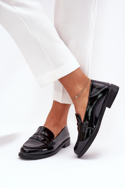 Elegantný štýl Lakované mokasíny Dámske Z Zapnutéturalnej Skóry Vinceza 18100 čierna Elegantný štýl Lakované mokasíny Dámske Z Zapnutéturalnej Skóry Vinceza 18100 čierna