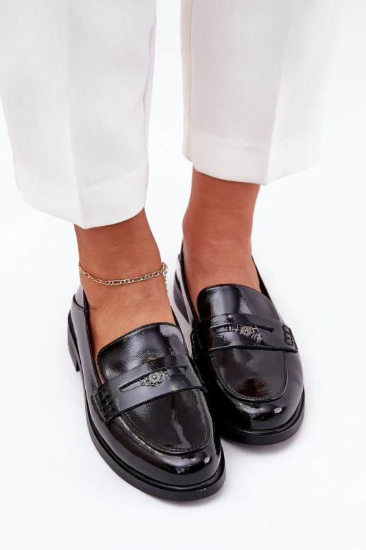 Elegantný štýl Lakované mokasíny Dámske Z Zapnutéturalnej Skóry Vinceza 18100 čierna Elegantný štýl Lakované mokasíny Dámske Z Zapnutéturalnej Skóry Vinceza 18100 čierna