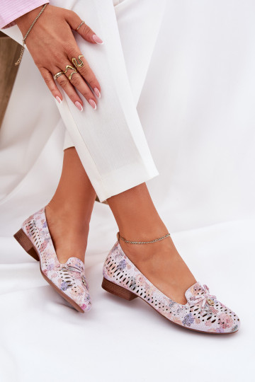 Prelamované balerínky so stuhami s kvetmi z eko semišuoIne Rôzne farby Amepitrea