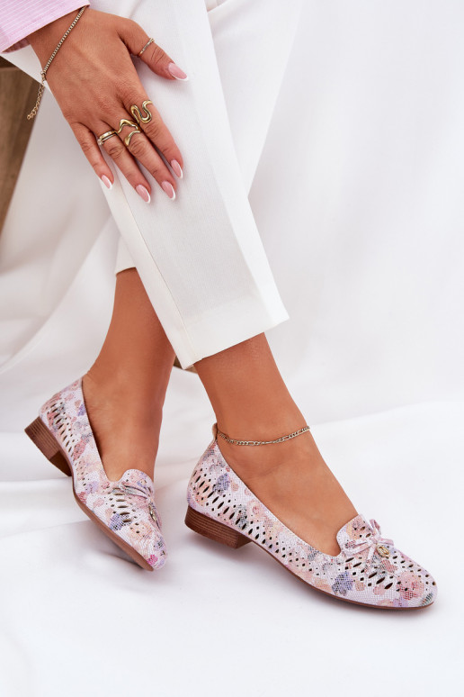 Prelamované balerínky so stuhami s kvetmi z eko semišuoIne Rôzne farby Amepitrea