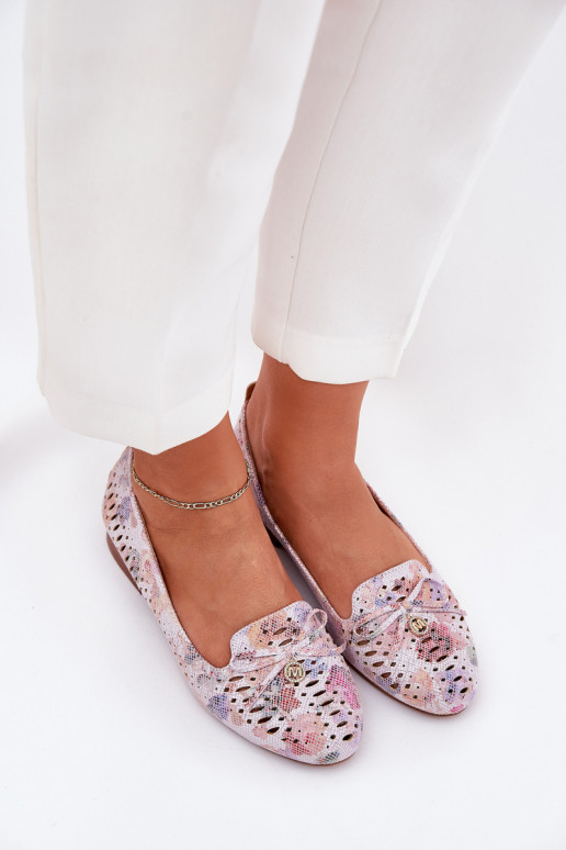 Prelamované balerínky so stuhami s kvetmi z eko semišuoIne Rôzne farby Amepitrea