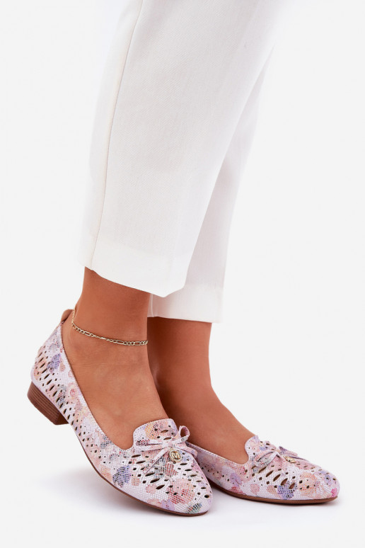 Prelamované balerínky so stuhami s kvetmi z eko semišuoIne Rôzne farby Amepitrea