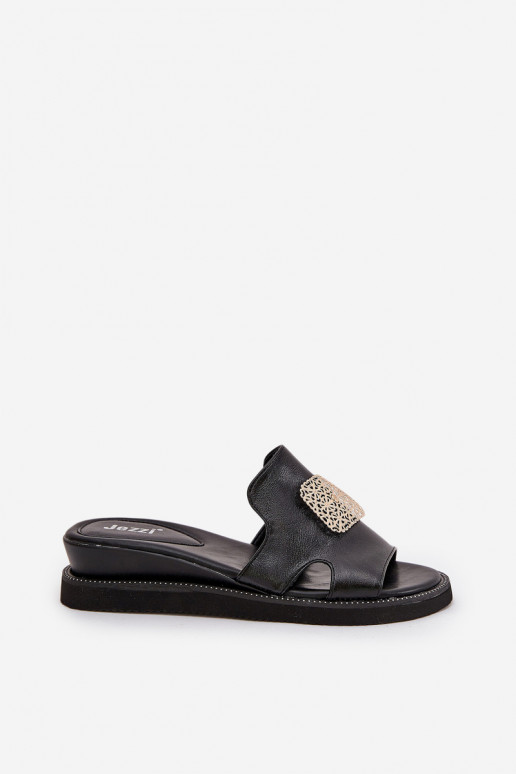 Dámske papuče Zapnuté INedge Eko Kožené s ozdobami čierna Sarela