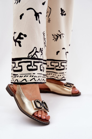 Ploché sandále s ozdobami Eko Kožené zlatej farby Lilria