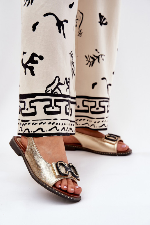 Ploché sandále s ozdobami Eko Kožené zlatej farby Lilria