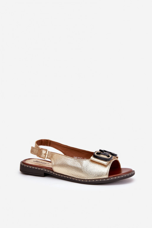 Ploché sandále s ozdobami Eko Kožené zlatej farby Lilria