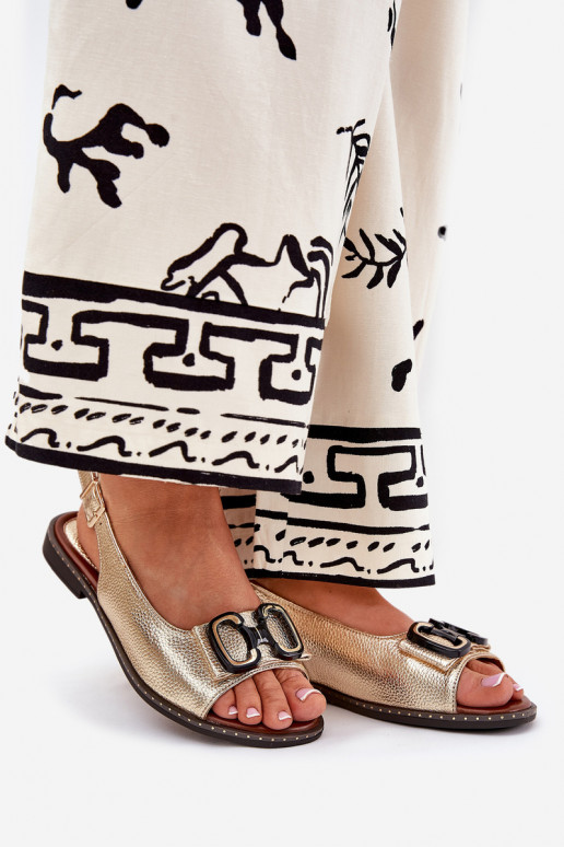 Ploché sandále s ozdobami Eko Kožené zlatej farby Lilria