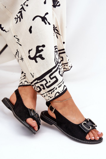 Ploché sandále s ozdobami z eko semišuoIne čierna Lilria