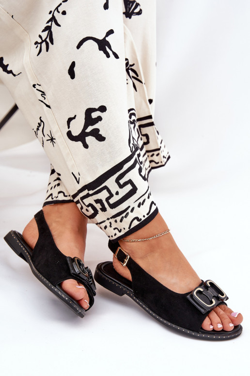 Ploché sandále s ozdobami z eko semišuoIne čierna Lilria