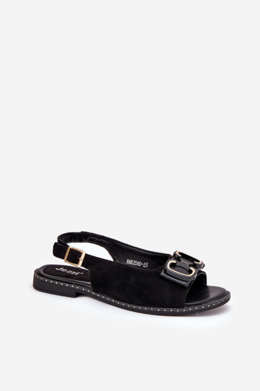 Ploché sandále s ozdobami z eko semišuoIne čierna Lilria