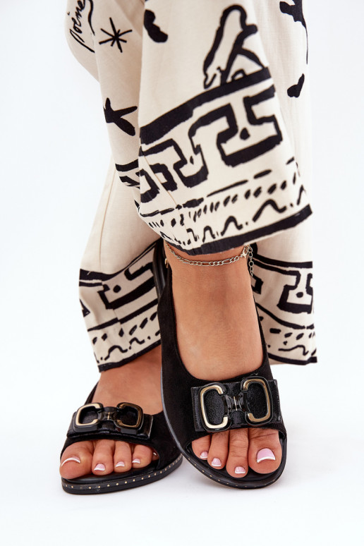 Ploché sandále s ozdobami z eko semišuoIne čierna Lilria