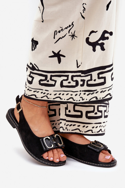 Ploché sandále s ozdobami z eko semišuoIne čierna Lilria