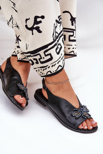 s leskom Dámske sandále s ozdobami rovná sa čierna Russona