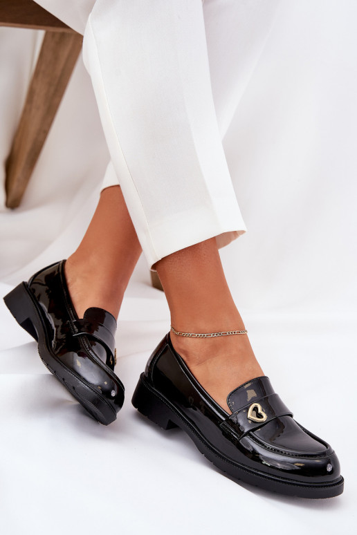 Lakované mokasíny Dámske So srdcom S.Barski HY51-379 čierna Lakované mokasíny Dámske So srdcom S.Barski HY51-379 čierna