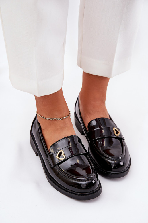Lakované mokasíny Dámske So srdcom S.Barski HY51-379 čierna Lakované mokasíny Dámske So srdcom S.Barski HY51-379 čierna