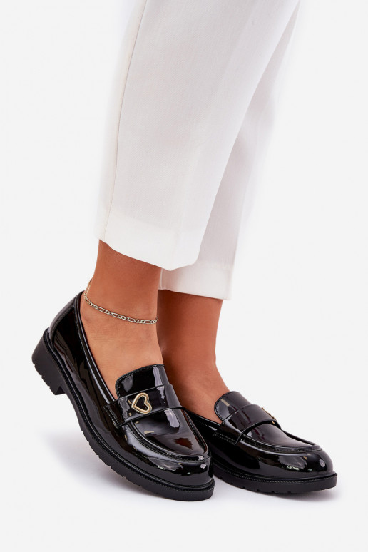 Lakované mokasíny Dámske So srdcom S.Barski HY51-379 čierna Lakované mokasíny Dámske So srdcom S.Barski HY51-379 čierna
