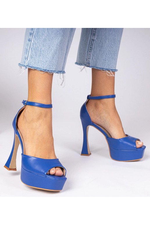 Modré sandále na vysokom podpätku Tesli