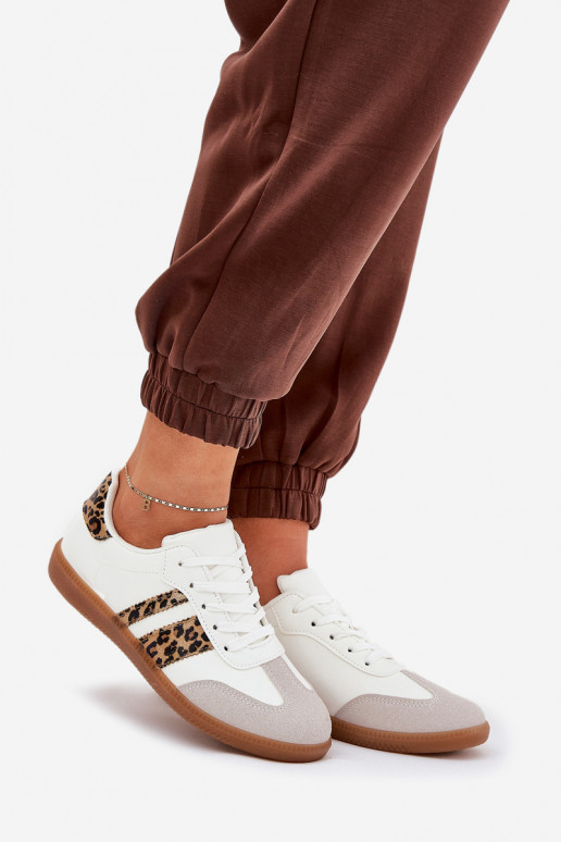 Nízka Tenisky model obuvi Dámske z eko kože so vzormi leopardej kožušiny biela farba Nonalorin