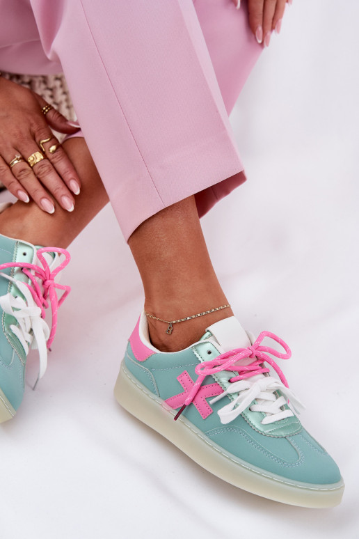 Nízka tenisky Dámske so vzormi leopardej kožušiny mäta -Ružová Zelevelis