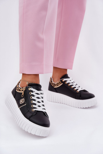 tenisky Dámske s platformou z eko kože so vzormi leopardej kožušiny čierna Velionna 2