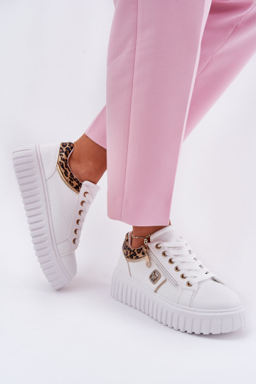 tenisky Dámske s platformou z eko kože so vzormi leopardej kožušiny biela farba Velionna 2