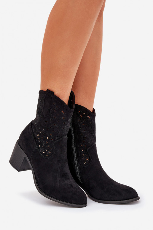 Prelamované čižmy kovbojský štýl Dámske s podpätkami S.Barski HY51-125 čierna