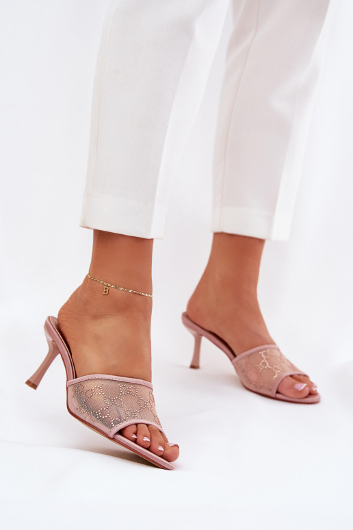 Zdobené Papuče s tenkými podpätkami Szampańskie Ennoriel