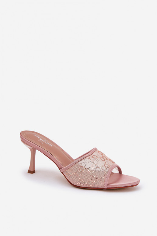Zdobené Papuče s tenkými podpätkami Szampańskie Ennoriel