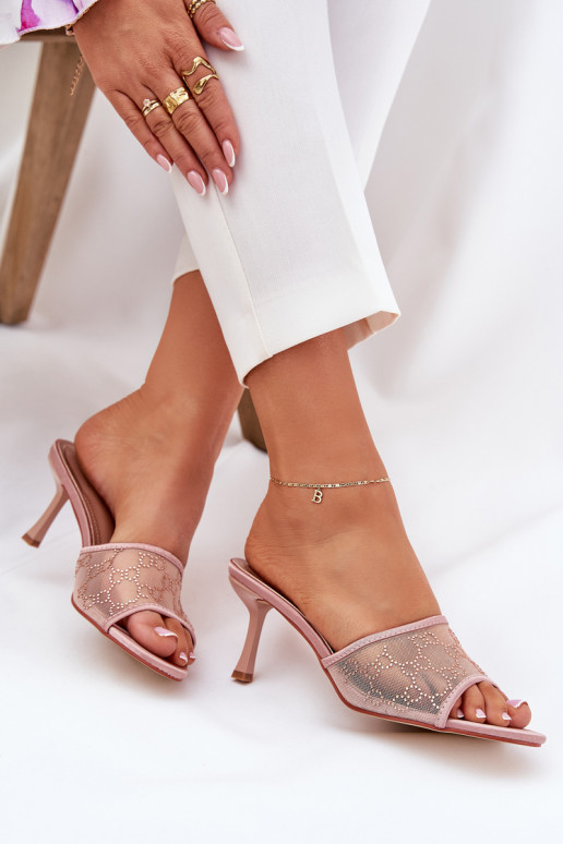 Zdobené Papuče s tenkými podpätkami Szampańskie Ennoriel
