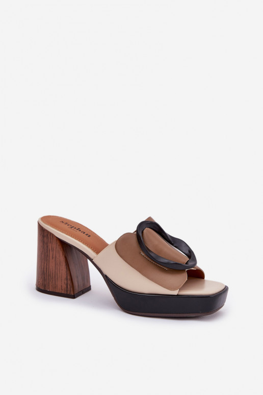 Dámske papuče Zapnuté SłupkoInym Obcasie s prackami béžová Amuria