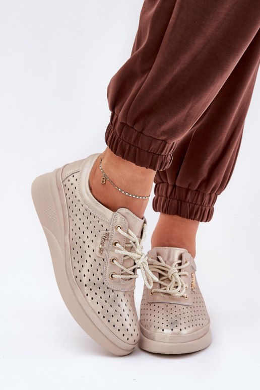 Dámske kožené tenisky Športový štýl topánky zlatej farby Brumia