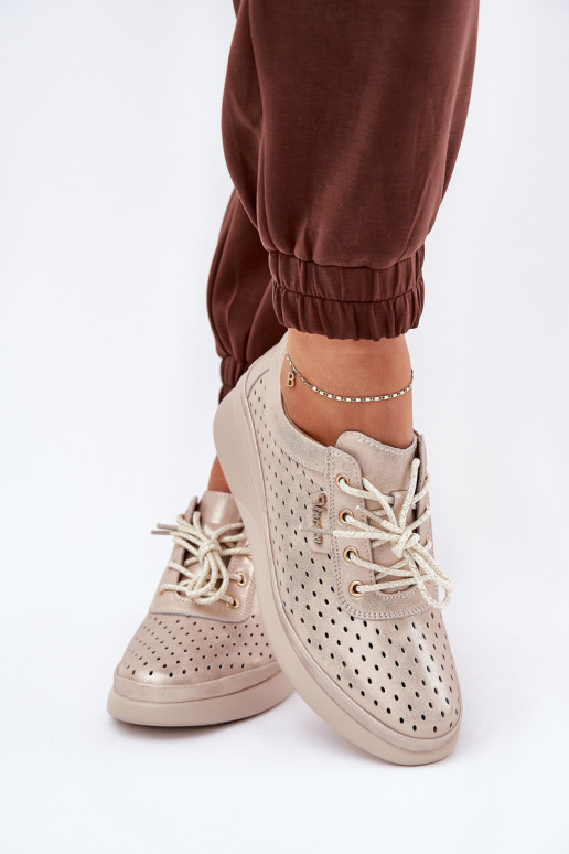 Dámske kožené tenisky Športový štýl topánky zlatej farby Brumia