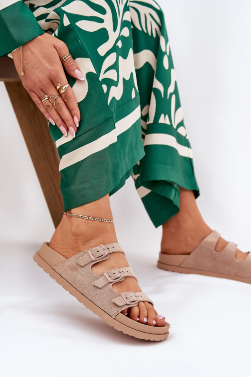 Dámske papuče S pruhmi I s prackamimi béžová Uliri