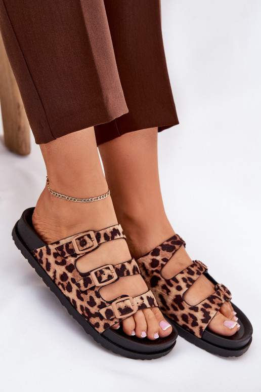 Dámske papuče S pruhmi I s prackamimi so vzormi leopardej kožušiny Hnedá farba Uliri