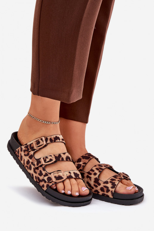 Dámske papuče S pruhmi I s prackamimi so vzormi leopardej kožušiny Hnedá farba Uliri