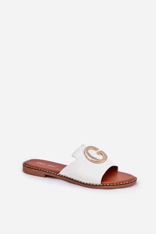 Eko Kožené rovná sa Dámske papuče S Ornatem Detalem biela farba Frelie Eko Kožené rovná sa Dámske papuče S Ornatem Detalem biela farba Frelie