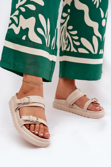 Dámske papuče s platformou Ze zlatej farbymi s prackamimi béžová INernone