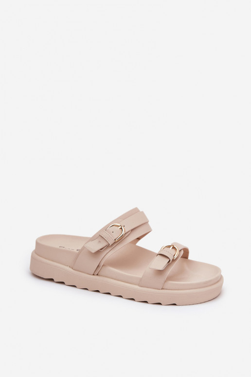 Dámske papuče s platformou Ze zlatej farbymi s prackamimi béžová INernone