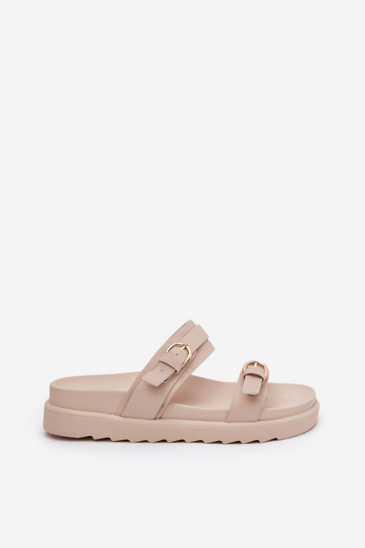 Dámske papuče s platformou Ze zlatej farbymi s prackamimi béžová INernone