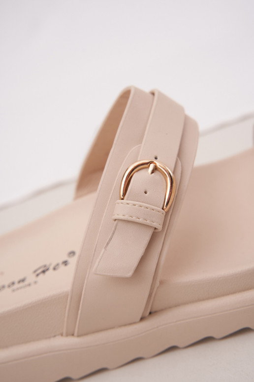 Dámske papuče s platformou Ze zlatej farbymi s prackamimi béžová INernone