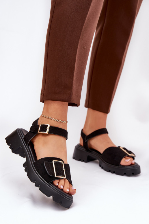 Eko Dámske semišové sandále s prackami čierna Gofielle