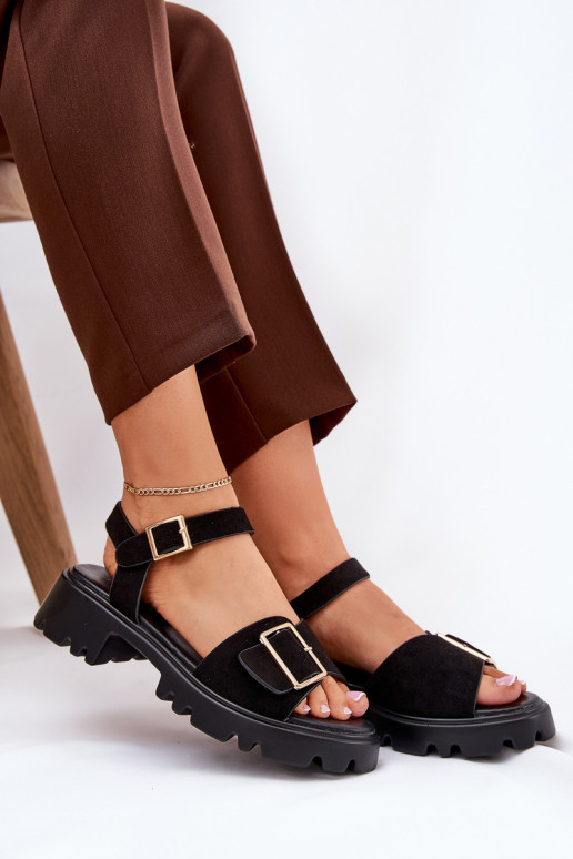 Eko Dámske semišové sandále s prackami čierna Gofielle